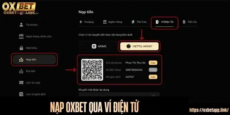 Nạp tiền Oxbet qua ví điện tử