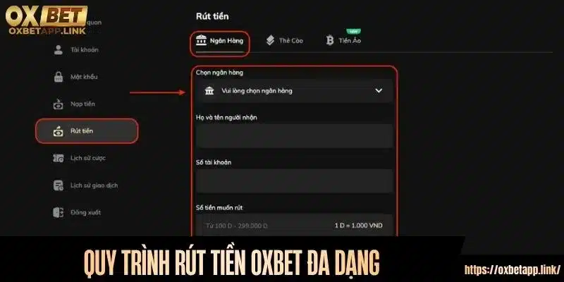 Quy trình rút tiền Oxbet đa dạng